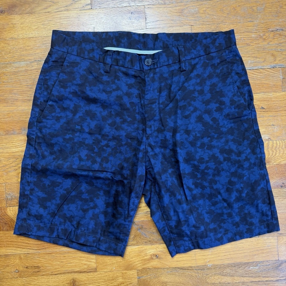 Michael Kors Men Shorts Sz 32 Blue Black Camo Urban Camouflage 9" Inseam